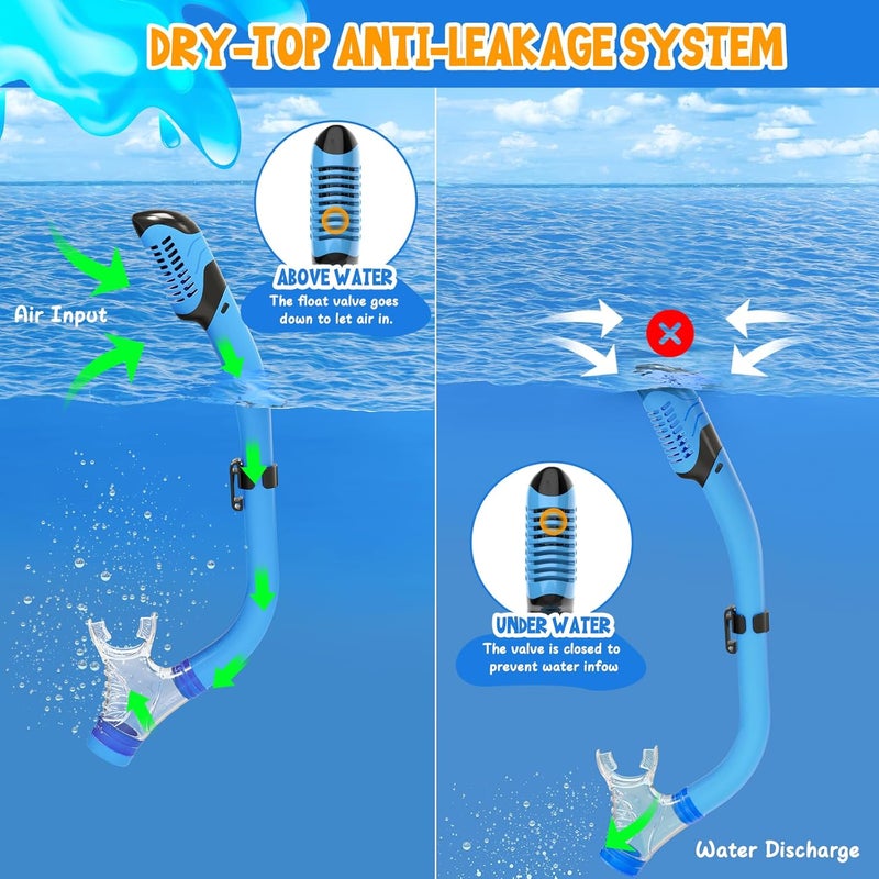 Jwintee Kids Snorkel Set, Dry Top Snorkeling Gear for Kids, Diving Mask for Youth Boys Girls Age 5-15, Tempered Glass Swimming Goggles Combo Set, Anti-Fog Panoramic View Kids Snorkel Set - Image 4